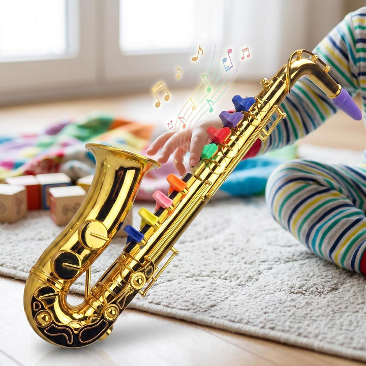 Spielzeugsaxophon, Musikinstrumente für Kinder mit farbcodierten Tasten, Saxophon für Kinder, Lernsp