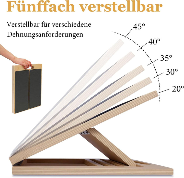 Wadendehner, Verstellbar Slant Board mit Tragegriff, Portable Wooden Slant Board, mit 2 Paar Baumwol
