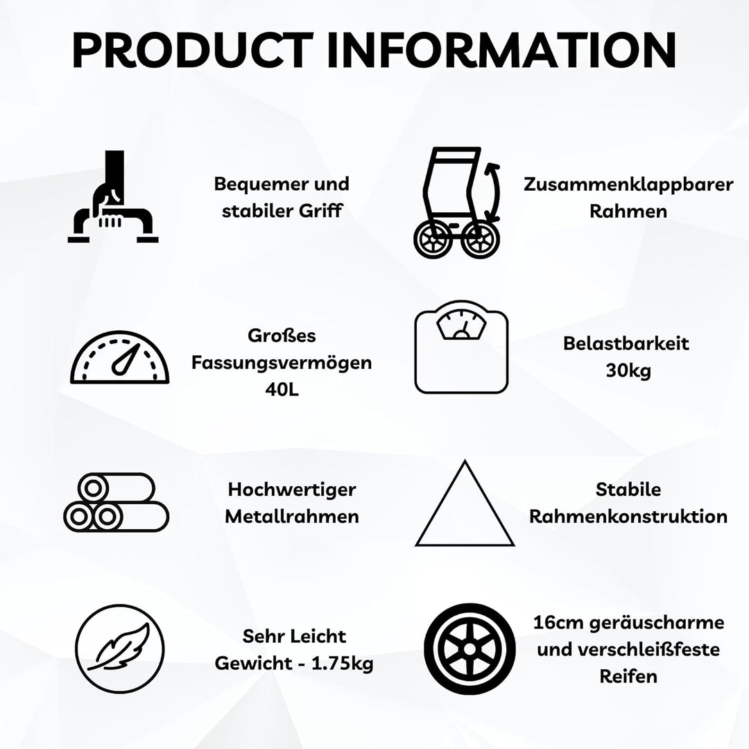 40Liter Wasserabweisender Trolley Einkaufstrolley Klappbar, Shopping Trolley, Einkaufswagen Faltbar,