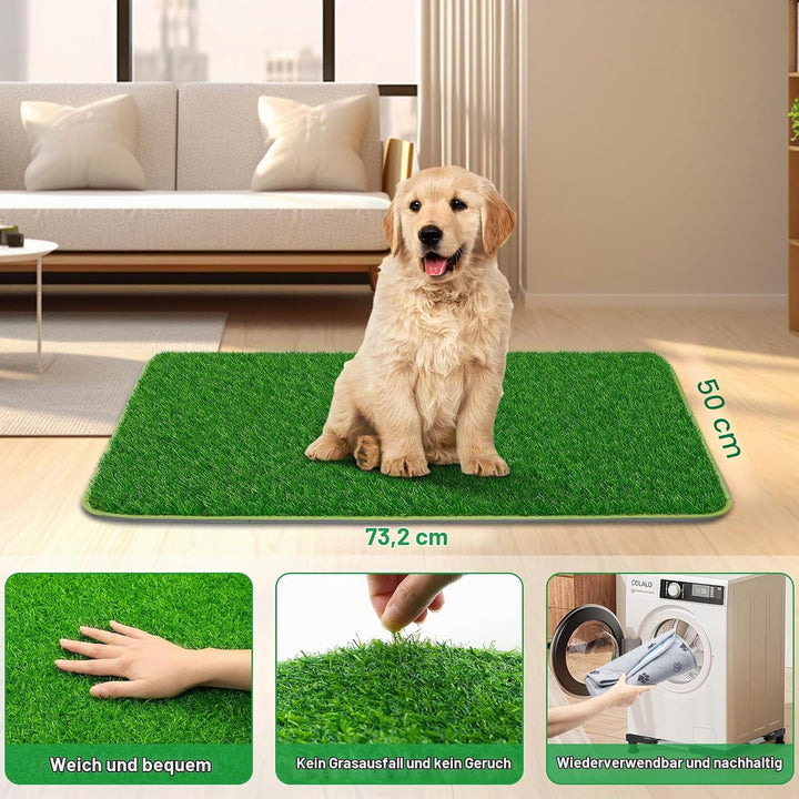 50X73CM 2-in-1 Pinkelmatte für Hunde Hundeklo Hundetoilette Welpentoilette mit Kunstrasen Hundeklo f