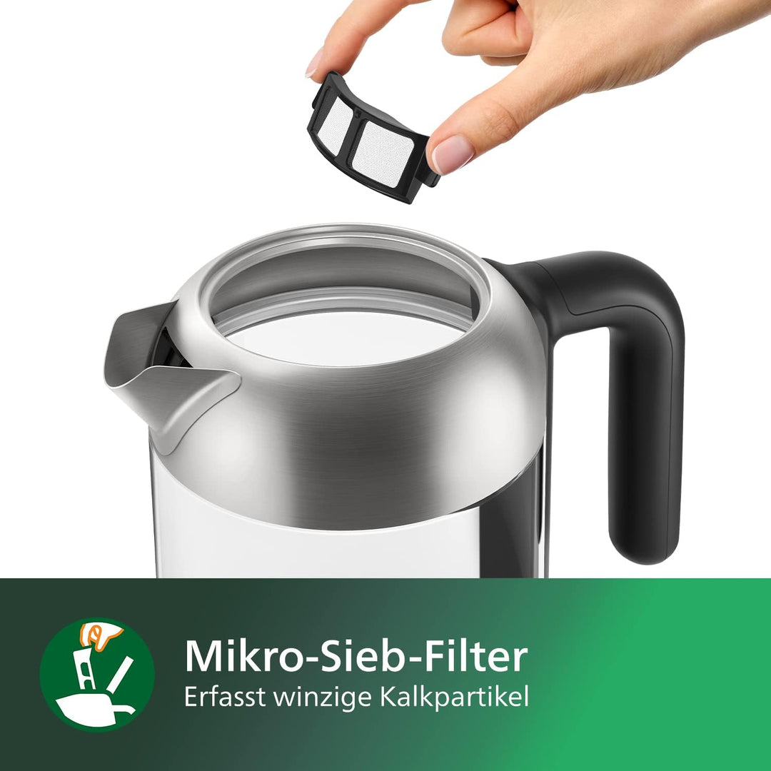 Philips Wasserkocher – 1.7 L Fassungsvermögen mit Kontrollanzeige, Glas, Pirouettenbasis