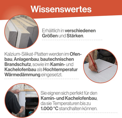 Feuerfest 123 - Brandschutzplatte 500x610x70 mm, Kalziumsilikatplatte, Dämmplatten für Öfen & Kamine