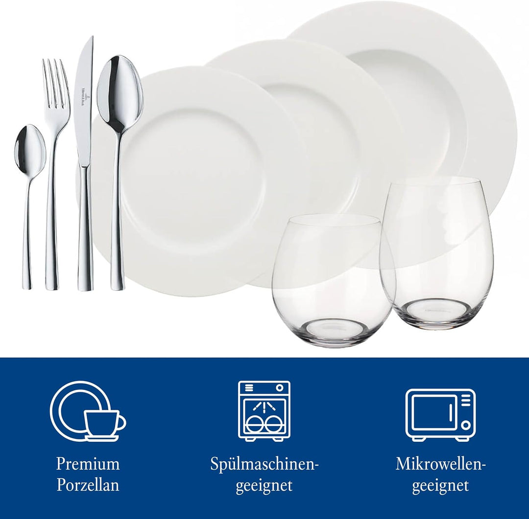 Villeroy und Boch - Wonderful World White 4 Friends Tafel Set, 36 tlg. Service für Feste, Premium Po