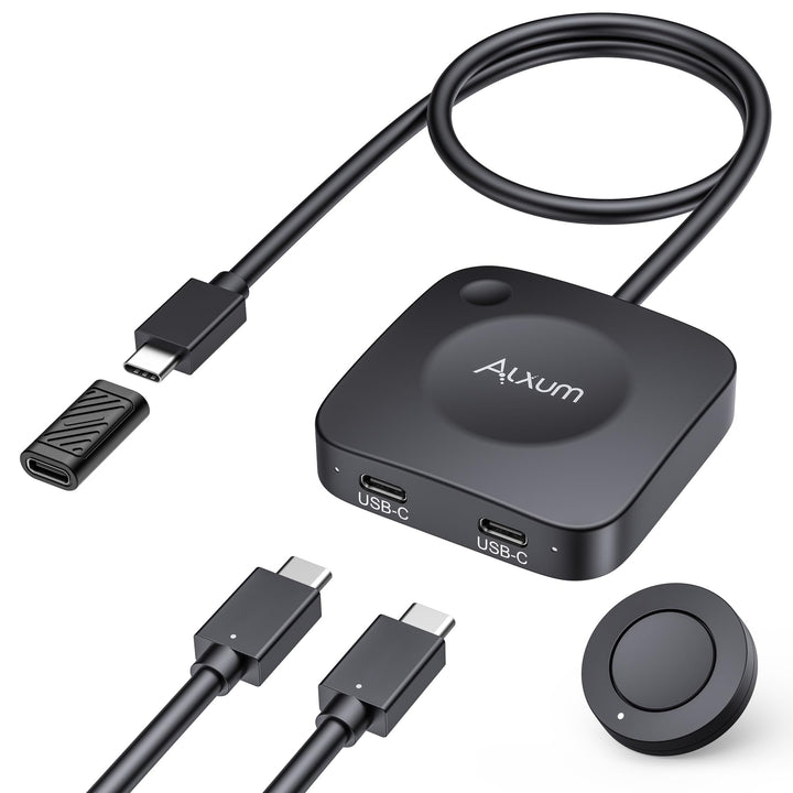 Alxum 20Gbps USB-C Switch für 2 Computer, 2 in 1 Out, 8K@30Hz / 4K@144Hz Video, 140W PD Ladefunktion