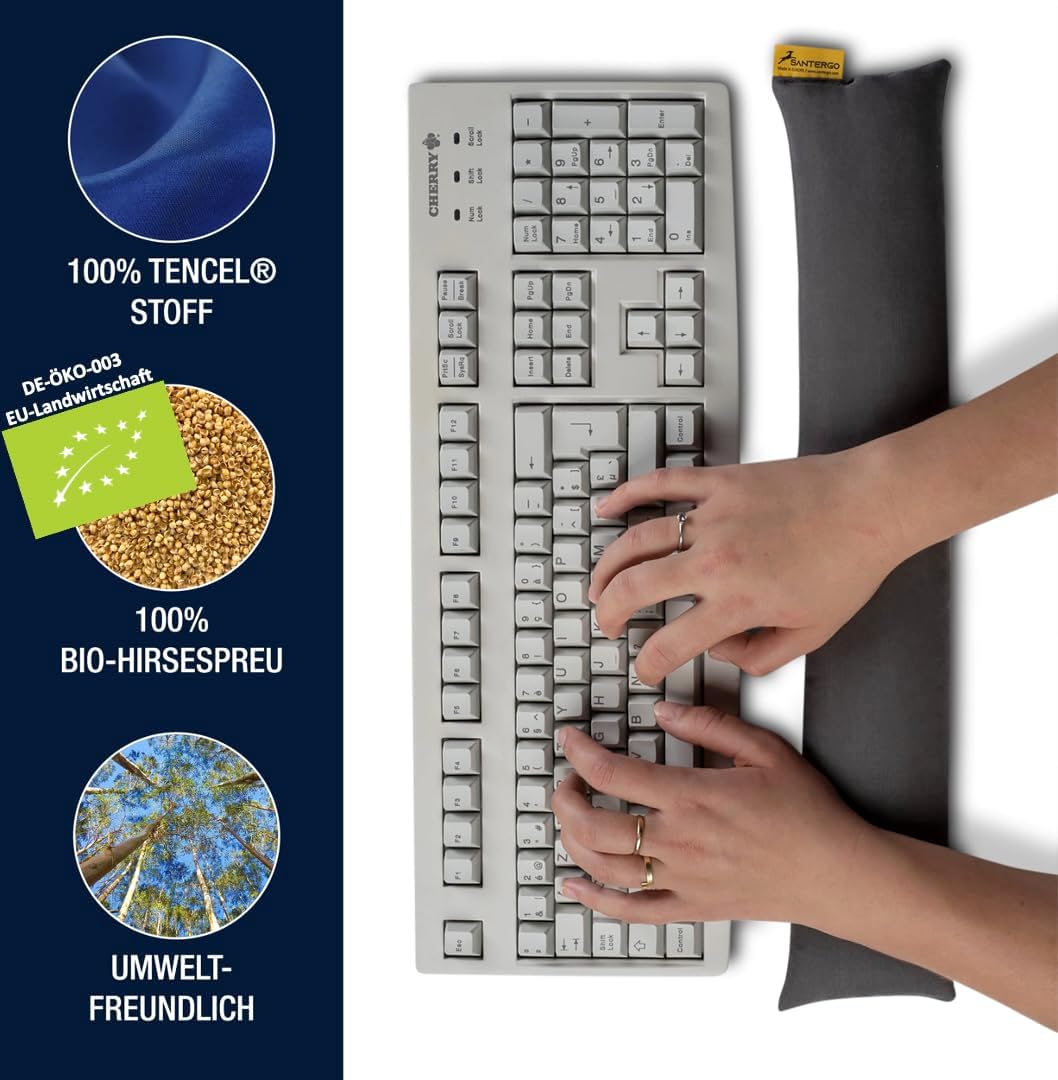 SANTERGO Handgelenkauflage für die Tastatur - ergonomische Handballenauflage aus Bio-Hirsespreu, Ant