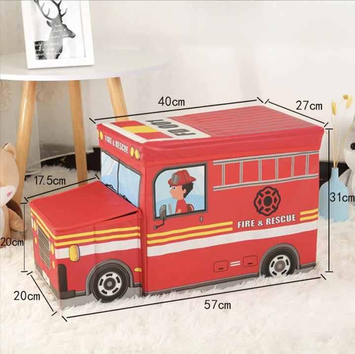 RHP Sitzbox Sitzhocker Kinder, Staubox mit Deckel, Spielzeug, faltbar, Polizei, Schulbus, Eiswagen,