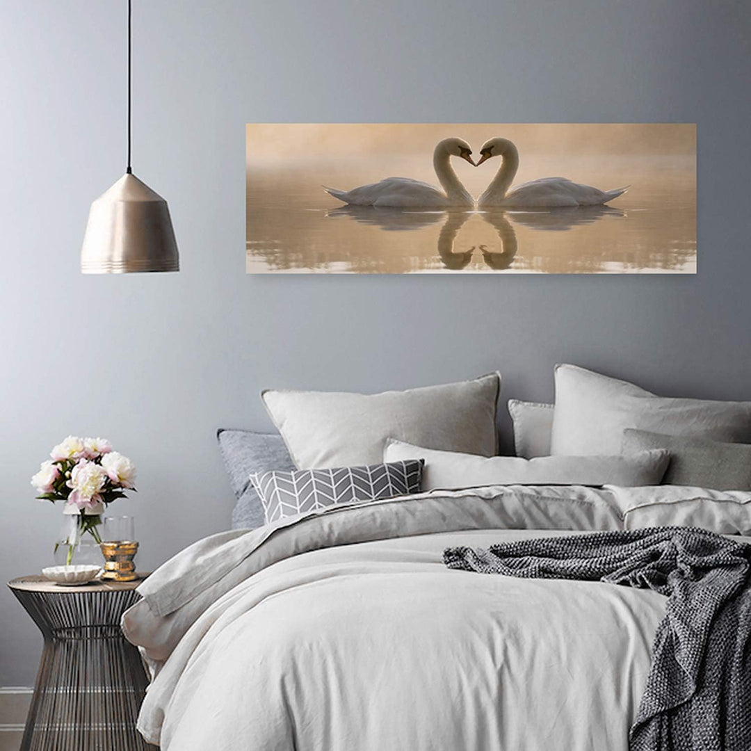 Feeby Bilder Schwäne Tiere 100x40 cm Wohnzimmer Schlafzimmer Büro Flur Küche Wandbilder Modern Bild