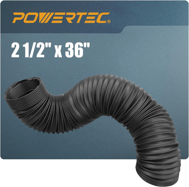 POWERTEC 70198 Flexibler Staubsammelschlauch, Schwarz, 6,3 x 91,4 cm 2.5'' x 36'', 2.5'' x 36''