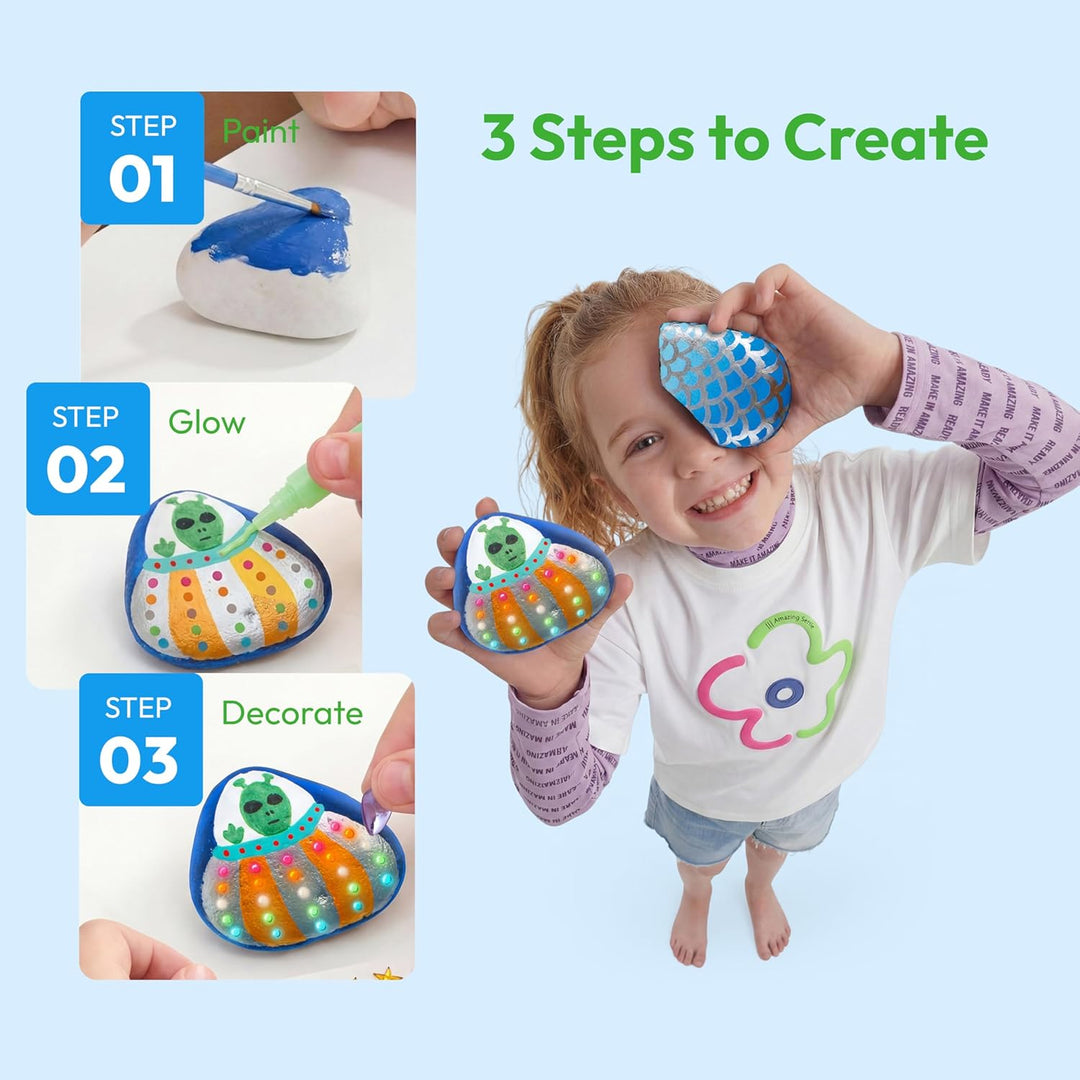 JOYIN Steine Bemalen Set Bastelset Kinder ab 6-12Jahre,Kreativ Steinmalerei,Bastelset Steine Malen S