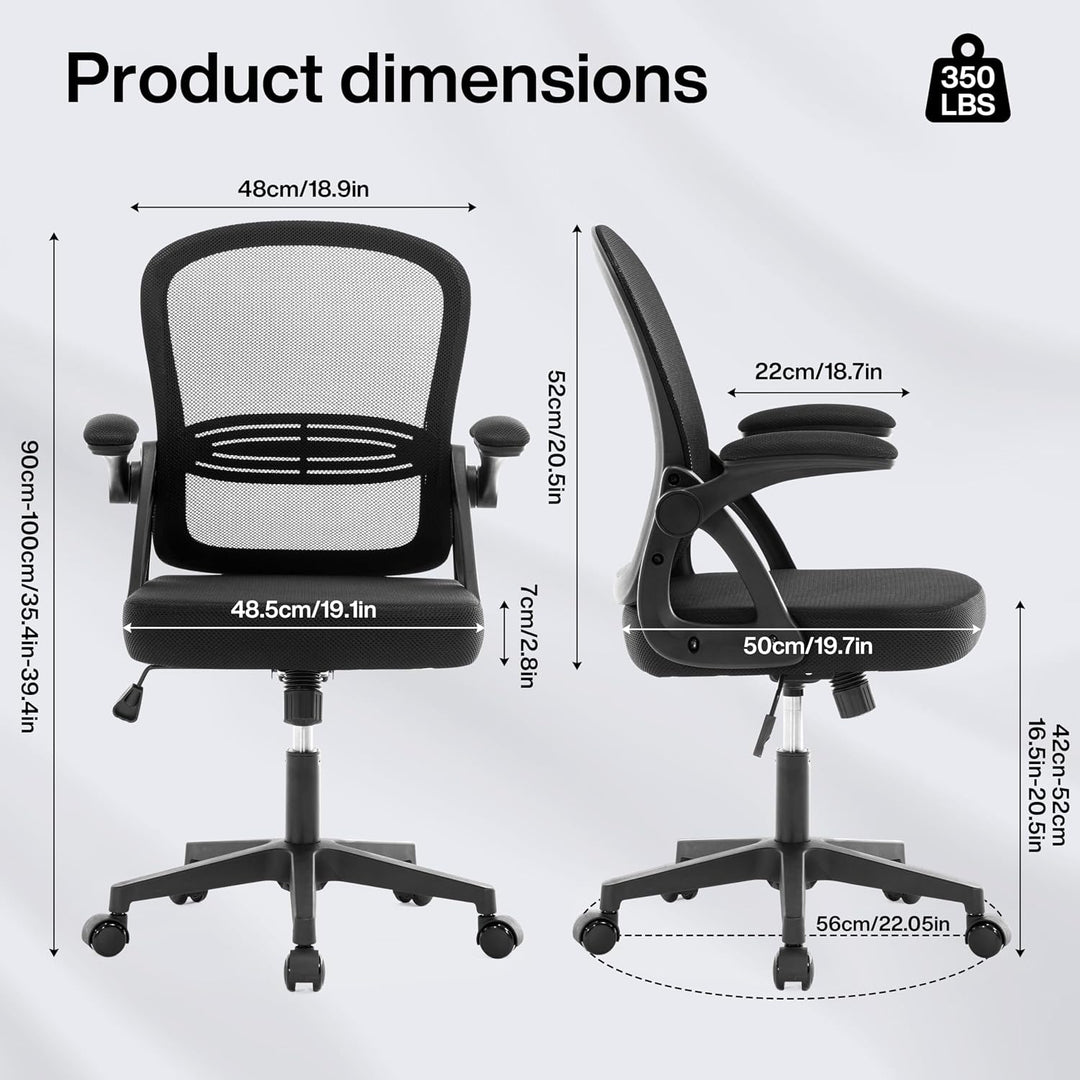 Fizzin Ergonomischer Bürostuhl Schwarz Schreibtischstuhl, 150 kg | Mesh Drehstuhl mit gepolsterten k