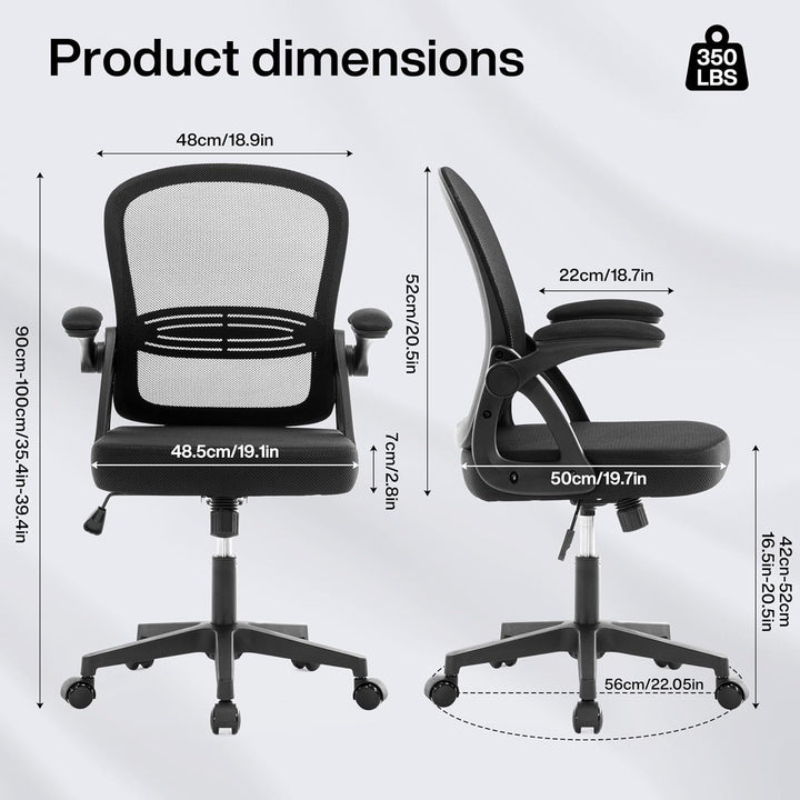 Fizzin Ergonomischer Bürostuhl Schwarz Schreibtischstuhl, 150 kg | Mesh Drehstuhl mit gepolsterten k