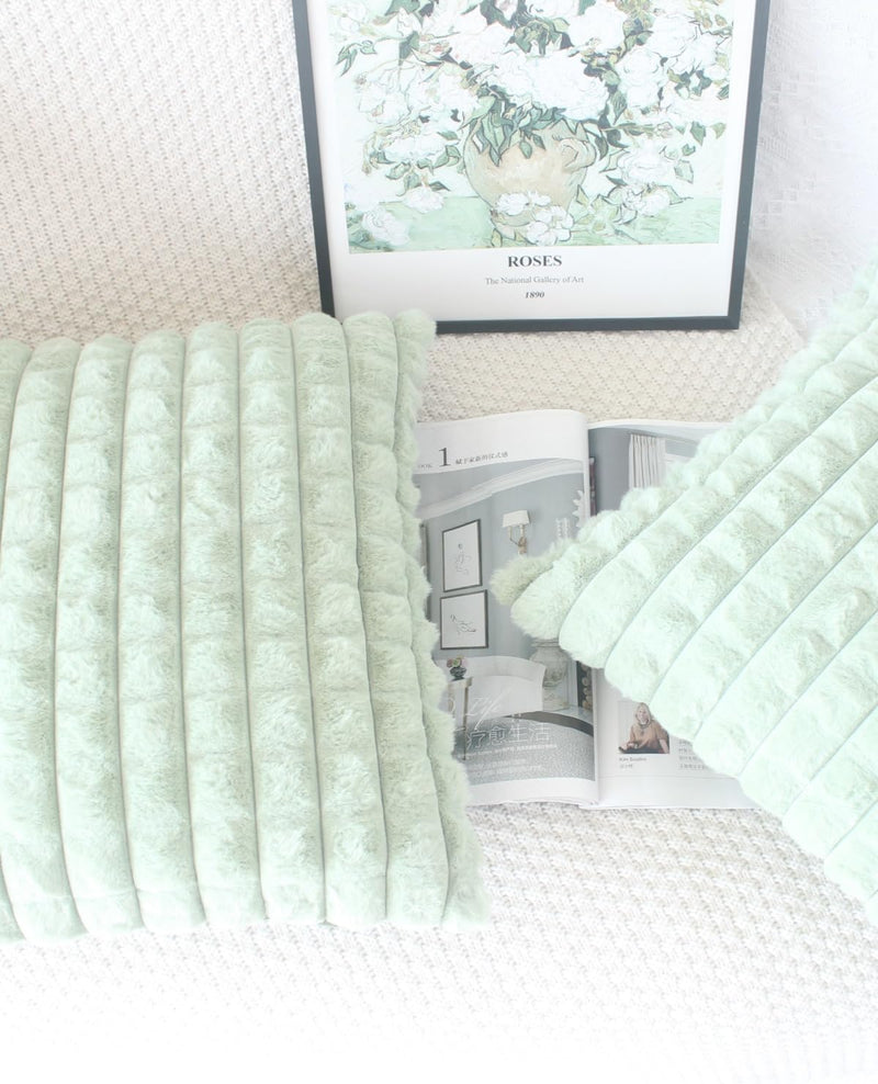 OYIMUA Salbei Grün Kissenbezug 50x50 2er Set Flauschig Kuschelkissen Plüsch Kissenbezüge Dekokissen