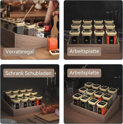 FINEW Gewürzgläser Set Eckig - 12 x 200ml, Hochwertig Gewürzdosen aus Glas Glasbehälter mit Bambusde