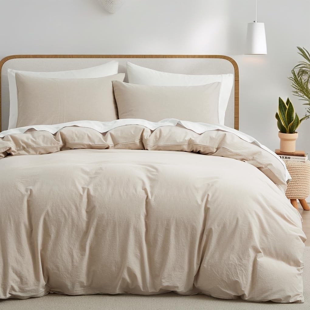 Boqingzhu Baumwolle Bettwäsche 155x220cm Beige Creme Taupe Einfarbig Uni Ästhetik Weich Renforce Bau