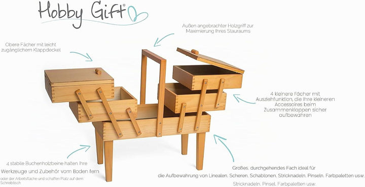 Hobby Gift GB8550 Wooden Workbox Holz Cantilever Sewing Hobby Craft Aufbewahrungsbox, 3 Ebenen mit B