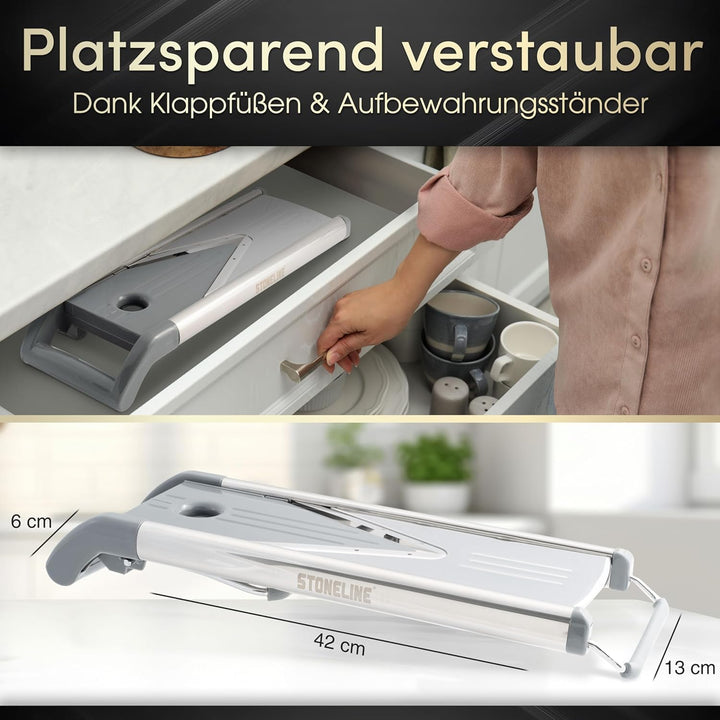 STONELINE V Hobel Gemüseschneider Set 9 teilig für Scheiben Stifte Streifen Würfel, mit 5 Schneid-Ei