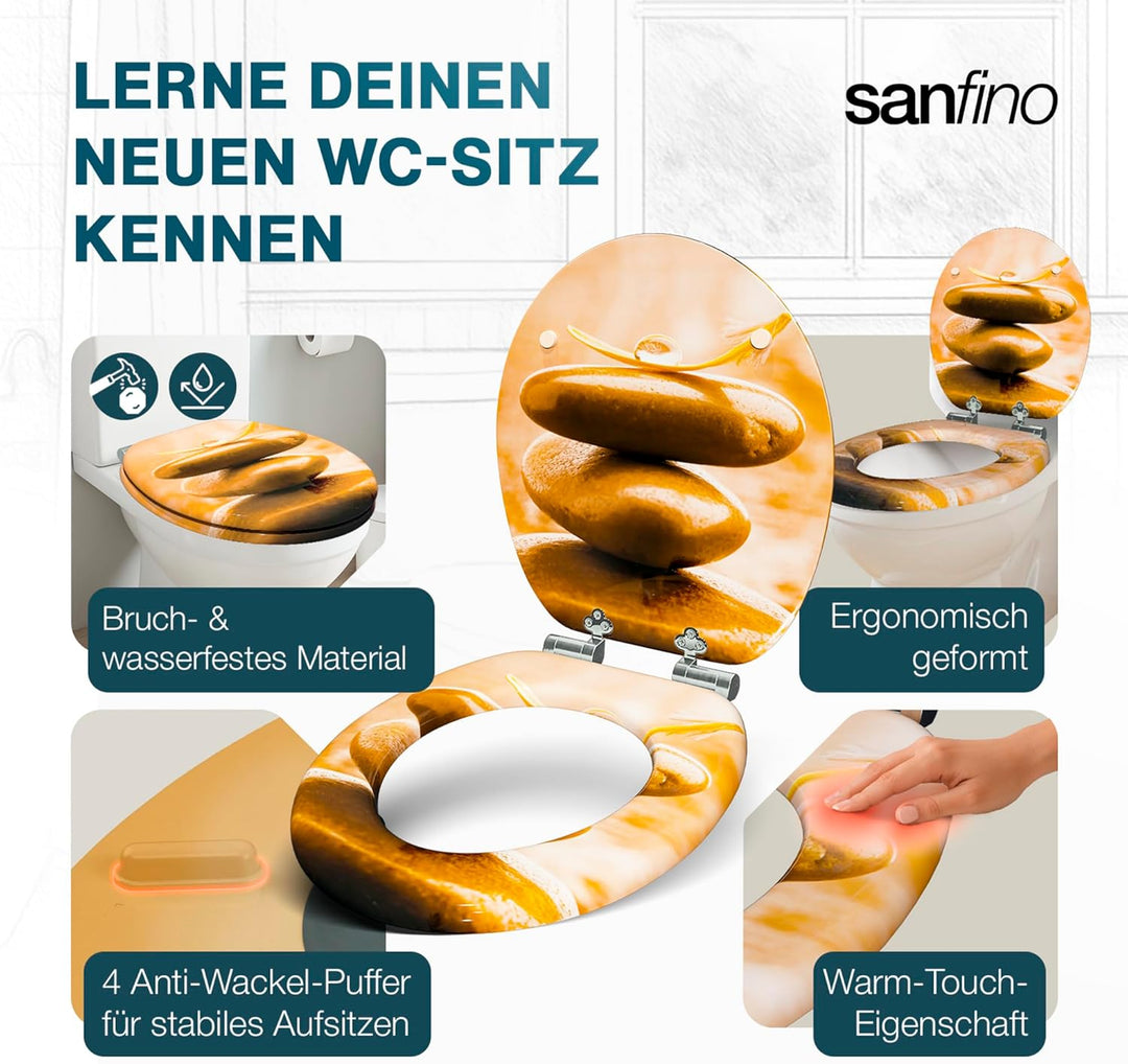 SANFINO® Premium WC Sitz mit Absenkautomatik – hochwertige Toilettendeckel aus Holz, viele bunte Mot