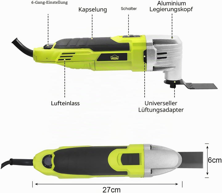 Oszillierendes Multifunktionswerkzeug, DEWINNER 300 W, 0–23000 OPM, mit Zubehör-Set mit Sägeblatt, S