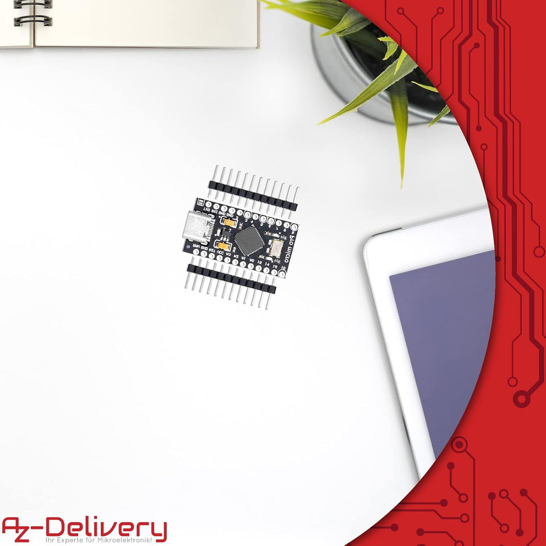 AZDelivery Pro Micro ATMEGA32U4 5V/16MHZ Entwicklungsboard Mikrocontroller Modul mit Bootloader IDE