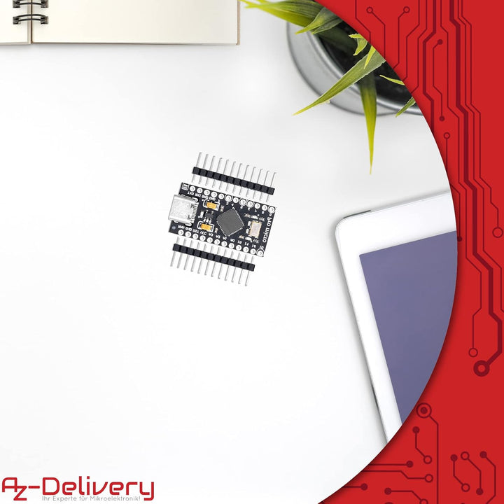 AZDelivery Pro Micro ATMEGA32U4 5V/16MHZ Entwicklungsboard Mikrocontroller Modul mit Bootloader IDE