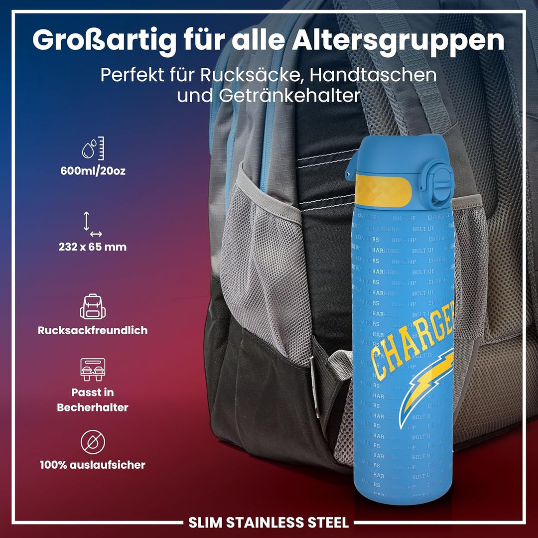ion8 NFL Edelstahl-Trinkflasche, Auslaufsicher, Einhandöffnung, Sichere Verriegelung, Spülmaschinenf