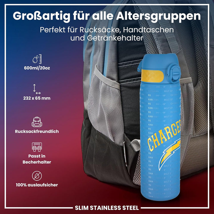 ion8 NFL Edelstahl-Trinkflasche, Auslaufsicher, Einhandöffnung, Sichere Verriegelung, Spülmaschinenf