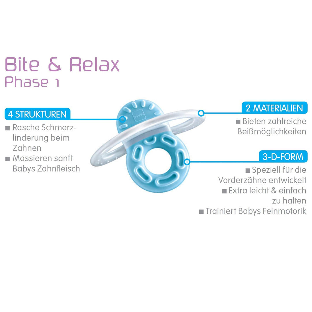 MAM Bite & Relax Set, extra leichte blaue Beissringe für Babys, schmerzlindernde Baby Zahnungshilfe