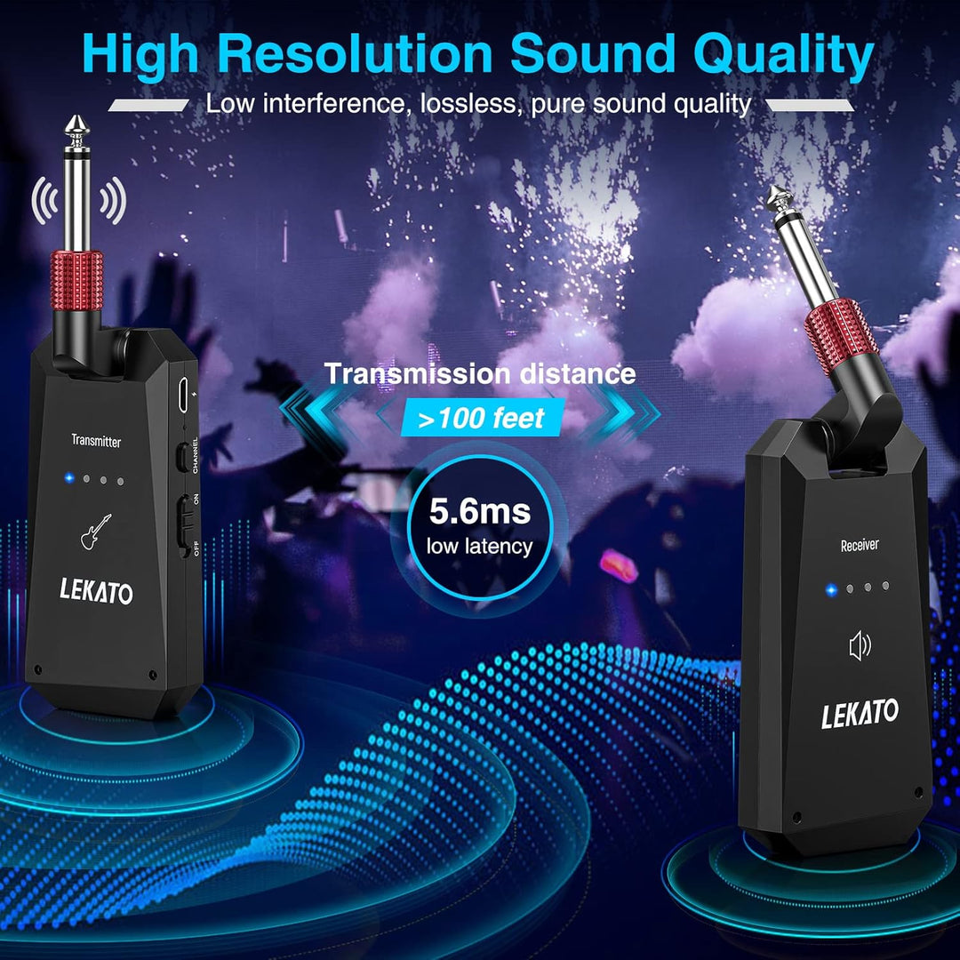 LEKATO WS-90 Kabelloses Gitarrensystem 5,8 GHz Gitarren-Funksender-Empfänger Kabelloses Gitarrenkabe