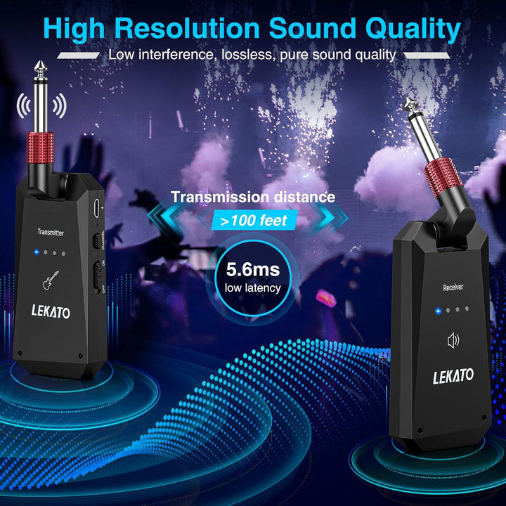 LEKATO WS-90 Kabelloses Gitarrensystem 5,8 GHz Gitarren-Funksender-Empfänger Kabelloses Gitarrenkabe