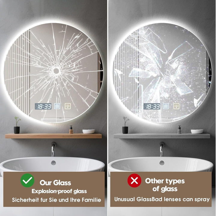 Viugreum Runder Spiegel mit Beleuchtung, 60cm Badspiegel Mit Beleuchtung, Led Spiegel Bad, Badezimme