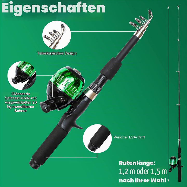 DaddyGoFish Kinder Angelset - Teleskoprute &amp; Rolle Combo mit Klappstuhl, Rutenhalter, Tackle Box, Kö
