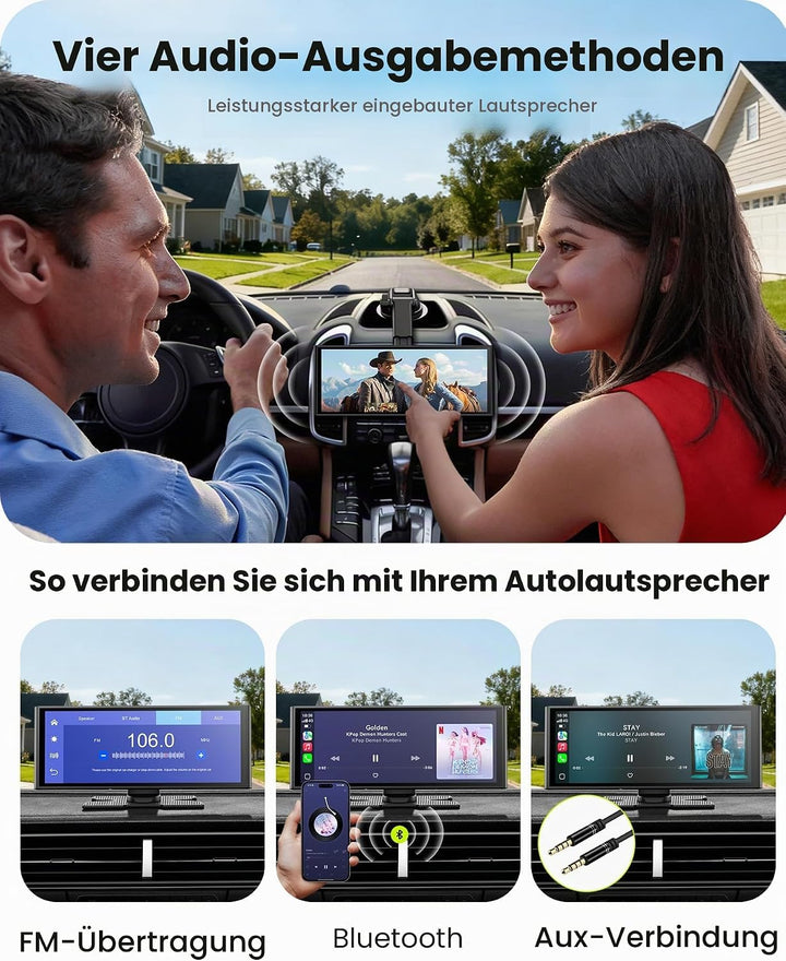 9,26" Wireless Car Play Display für Apple CarPlay &amp; Android Auto – Tragbares Auto-Display mit Rückfa