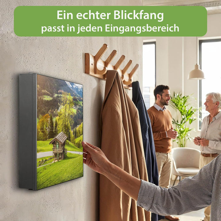 banjado® Grosser Schlüsselkasten Glas/Schlüsselbox 30cm x 30cm mit 50 Haken - Motiv Berchtesgadener