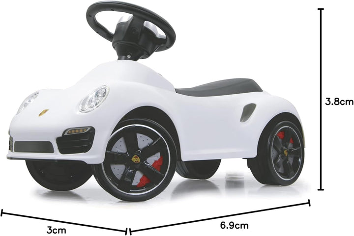 Jamara 460209 - Rutscher Porsche 911 weiss – Kippschutz, Flüsterreifen, echte Scheinwerferattrappen,