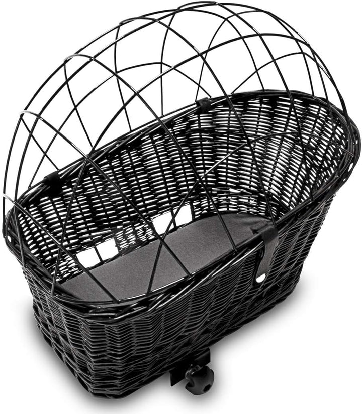 Tigana Hundefahrradkorb für Gepäckträger aus Weide 60 x 39 cm Schwarz Gitter Tierkorb Hinterradkorb