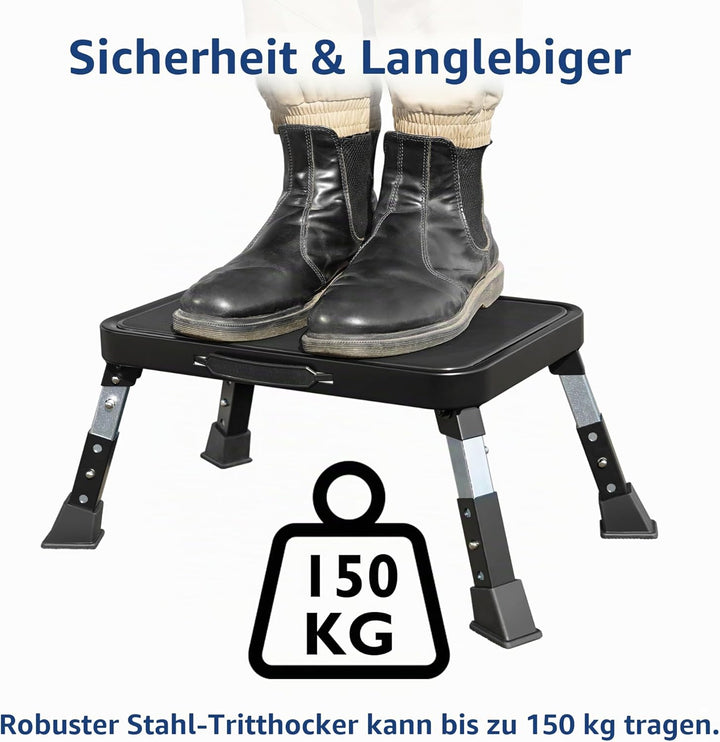 BONTEC 3-stufig höhenverstellbarer klappbarer Tritthocker mit rutschfester Plattform und Gummifüssen
