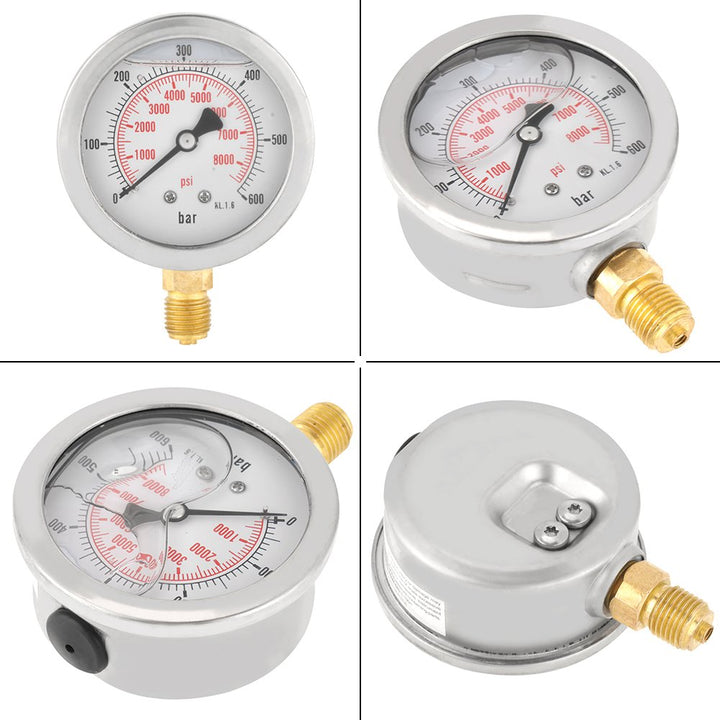 G 1/4"Hydraulik Manometer, 0-600Bar 63mm Zifferblatt Wasser Manometer aus Metall