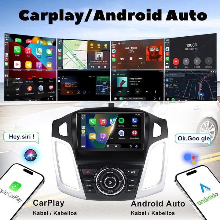 9 Zoll QLED Autoradio für Ford Focus MK3 2010-2018, Android Car Stereo 4GB+64GB mit Wireless CarPlay