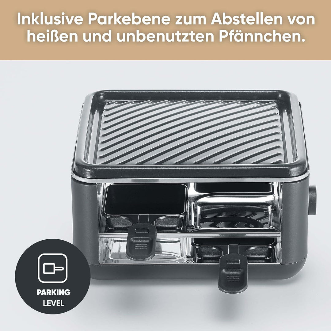 SEVERIN Mini Raclette-Grill für 4 Personen, kleines Raclette mit antihaftbeschichteter Grillplatte,