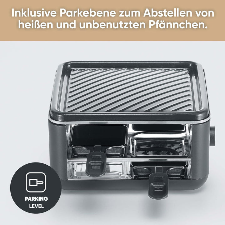 SEVERIN Mini Raclette-Grill für 4 Personen, kleines Raclette mit antihaftbeschichteter Grillplatte,