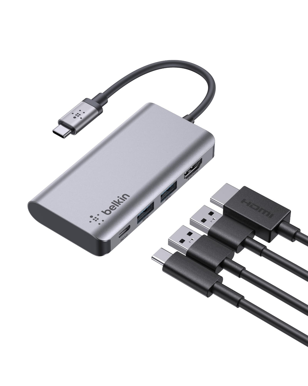 Belkin USB-C-4-in-1-MultiPort-Adapter (mit 4K-HDMI, USB-C, 100 W PD zum Laden per „Passthrough“, 2 U