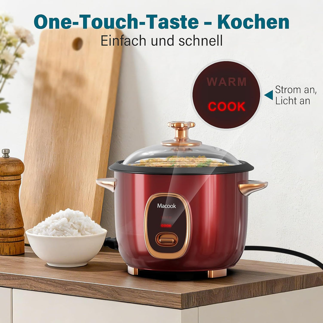 Reiskocher und Dampfgarer, (1 Liter, 8 Tassen gekocht) für 4-5 Personen, Multifunktional Antihaft-Pf