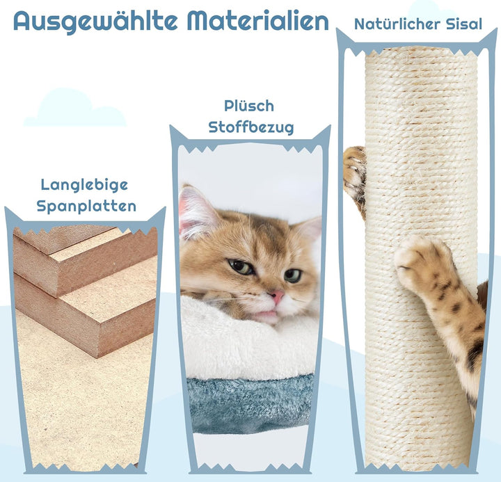 Yaheetech Meer Kratzbaum gross, Moderner Ozean Design Katzenbaum, mit Haifischmaul-Plattform Hängema