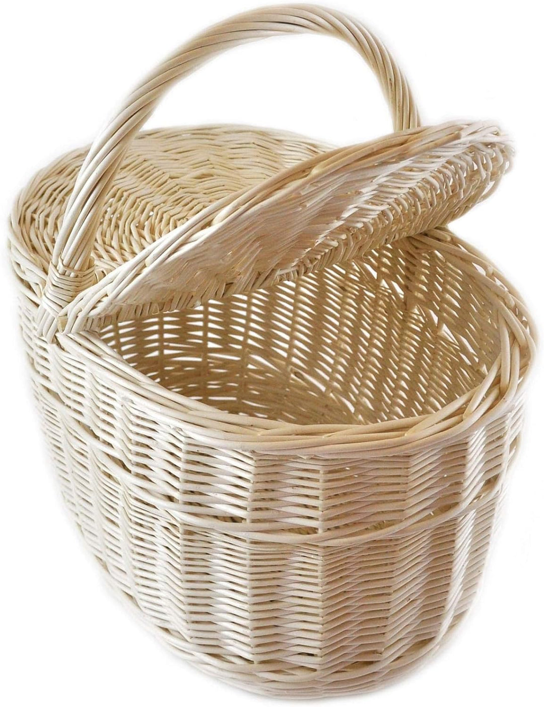 MyBer® Korb Picknickkorb Tragekorb mit 2 Deckeln Weidenkorb Vollweide Einkaufskorb geflochten weiss