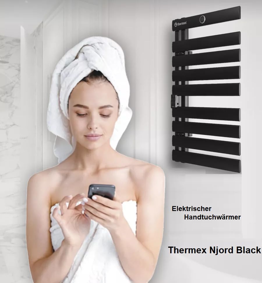 Thermex Badheizkörper, Handtuchwärmer, elektrisch – 425 W, IP24, Wandmontage, mit Thermostat – Schwa