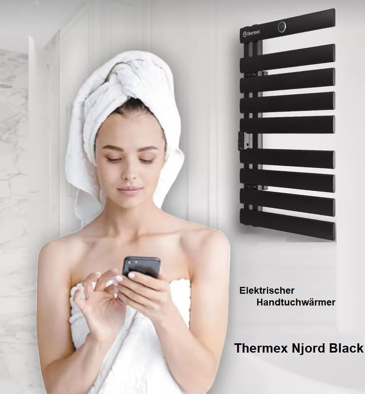 Thermex Badheizkörper, Handtuchwärmer, elektrisch – 425 W, IP24, Wandmontage, mit Thermostat – Schwa