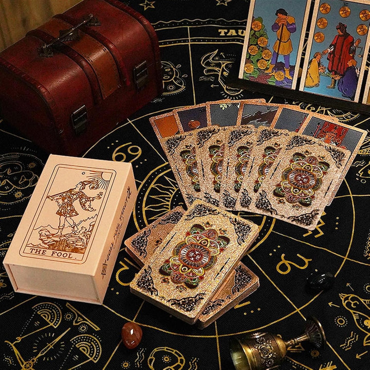 GIBZ Original Design Tarot Karten, 78 Stück Rose Gold Folie Tarot Deck Set, mit Guide Buch und Box f