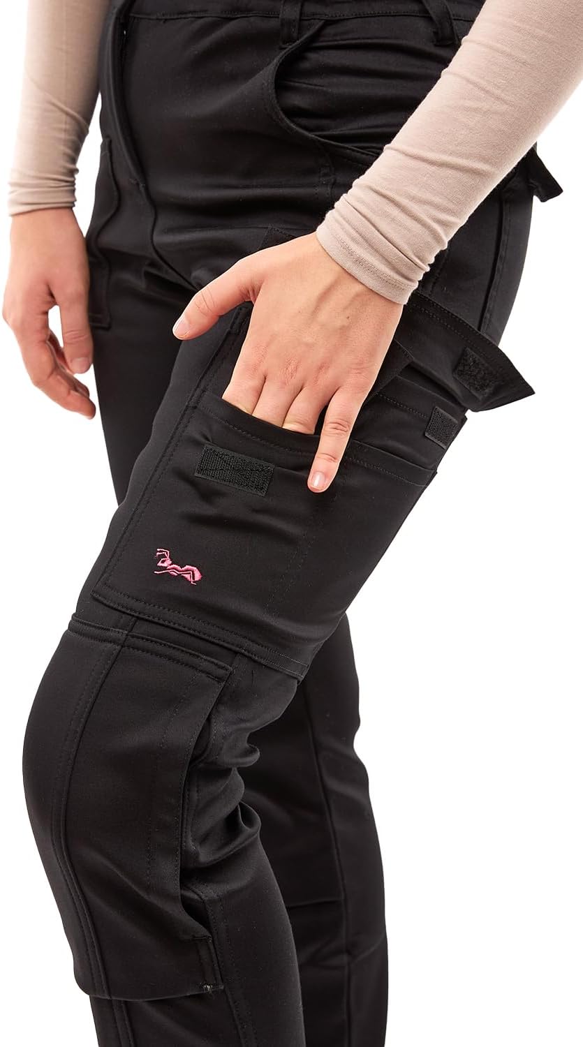 strongAnt Damen Arbeitshose komplett Stretch für Frauen Bundhose mit Kniepolstertaschen Schwarz Grau