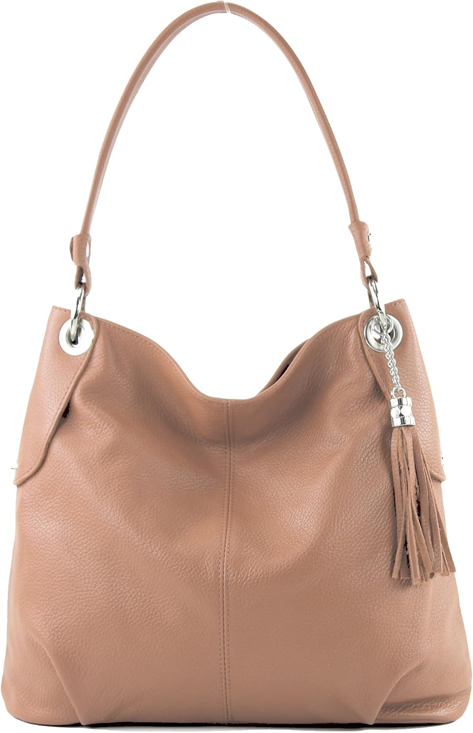 modamoda de - T185 - ital. Damen Schultertasche aus Leder Beige, Beige