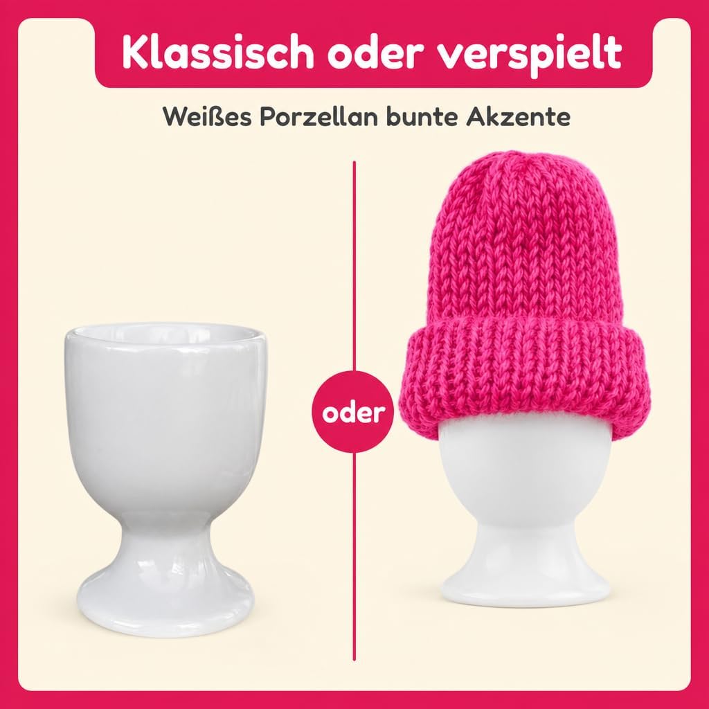 MIJOMA Set Eierbecher Eierhalter Eierständer weiss mit farbigem Dekor, aus Keramik je 6.5 x 5 cm (Bl